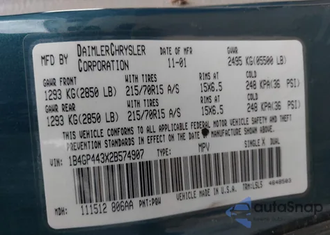 2002 Dodge Grand Caravan Sport z USA, uszkodzony, nr VIN 1B4GP443X2B574907